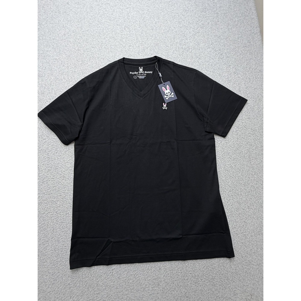 Psycho Bunny Mens Large Black Classic V Neck Skull Logo Pima Tee NWT B6U100ARPC